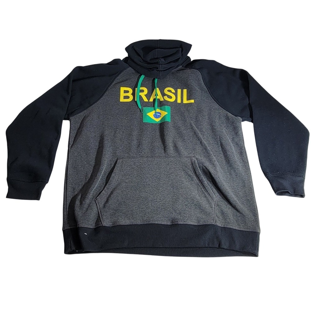 Mitre Brasil Soccer Hoodie Mens XL Charcoal Black Funnel Neck Pullover Brazil
